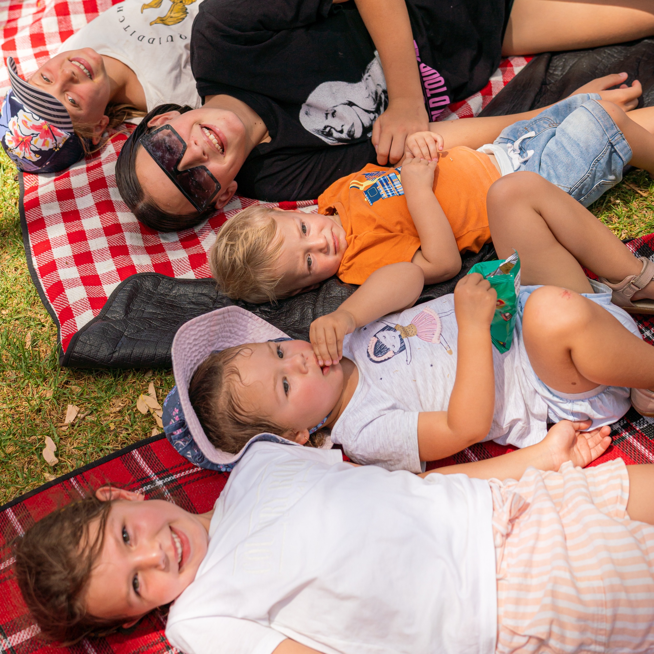 Children on picnic blanket